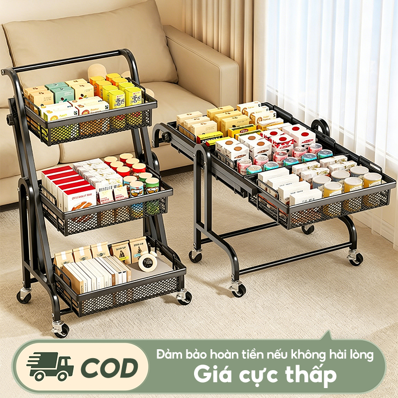 Kệ xe đẩychất liệu kim loại cao cấp Xe đẩy gấp gọn Kệ đựng đồ đa năng