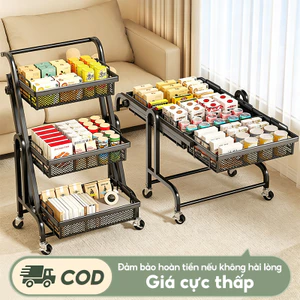 Kệ xe đẩychất liệu kim loại cao cấp Xe đẩy gấp gọn Kệ đựng đồ đa năng