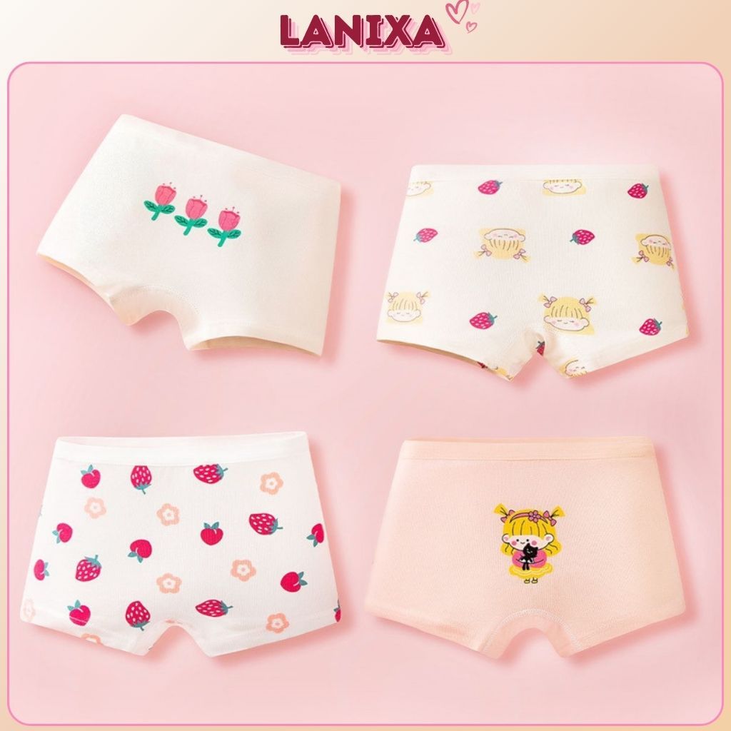 COMBO 4 Quần chip đùi bé gái cao cấp thấm hút mồ hôi co giãn đa chiều họa tiết xinh xắn LANIXA L8026