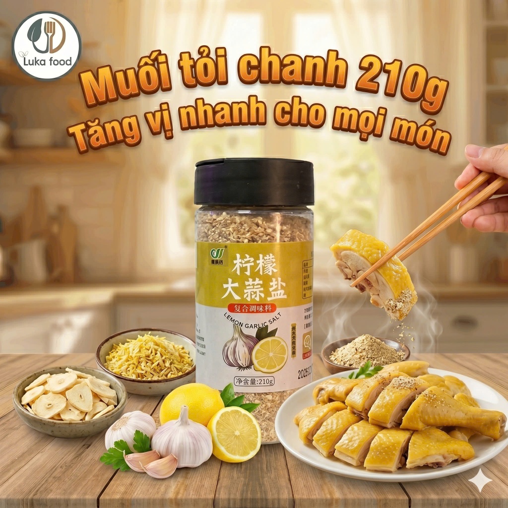 Muối Chanh Tỏi Ăn Kiêng Lemon Garlic 210g – Gia Vị Tổng Hợp Ướp Đồ Nướng, Làm Salad Healthy