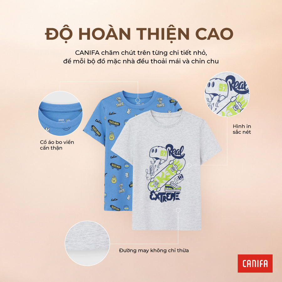 Combo 2 áo phông mặc nhà bé trai CANIFA cổ tròn ngắn tay in họa tiết 2LA26S002