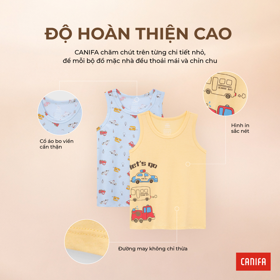 Combo 2 áo mặc nhà bé trai CANIFA áo thun ba lỗ thoáng khí mềm mịn in họa tiết PS26 2LA26S001