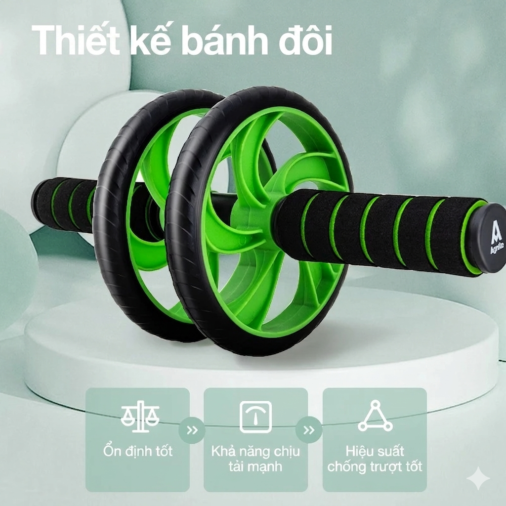 Con lăn tập bụng Agnite chính hãng, dụng cụ hỗ trợ gym tại nhà tiện lợi TẶNG kèm thảm lót gối - ER010
