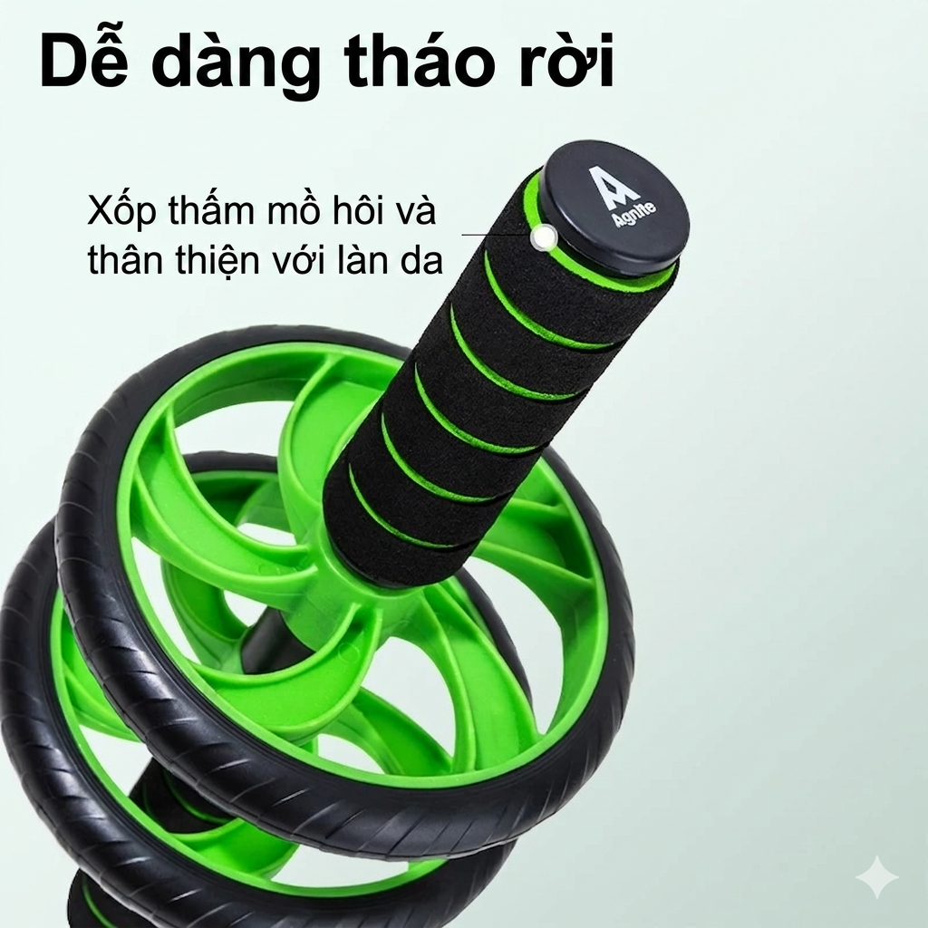 Con lăn tập bụng Agnite chính hãng, dụng cụ hỗ trợ gym tại nhà tiện lợi TẶNG kèm thảm lót gối - ER010