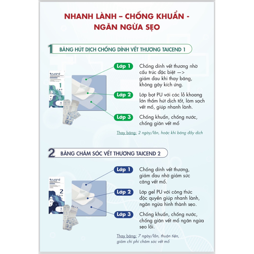 băng hút dịch chống nuớc chống dính vết thương taicend
