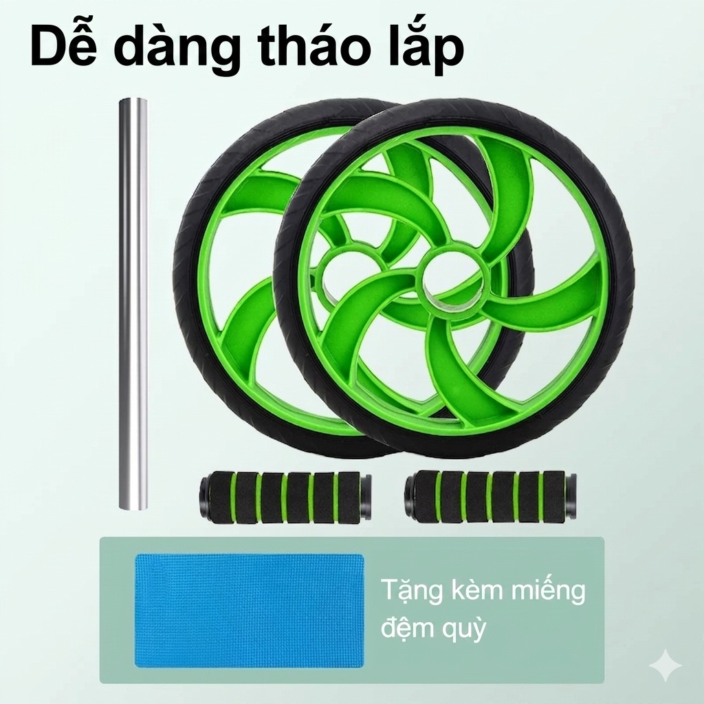 Con lăn tập bụng Agnite chính hãng, dụng cụ hỗ trợ gym tại nhà tiện lợi TẶNG kèm thảm lót gối - ER010