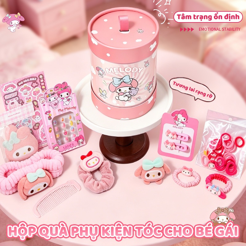 Set quà tặng phụ kiện tóc hoạt hình cute kẹp tóc dây buộc tóc hộp quà cho nữ bé gái lễ hội xinh 1/6