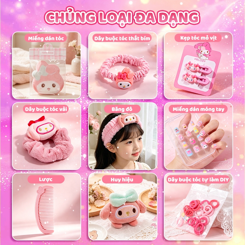Set quà tặng phụ kiện tóc hoạt hình cute kẹp tóc dây buộc tóc hộp quà cho nữ bé gái lễ hội xinh 1/6