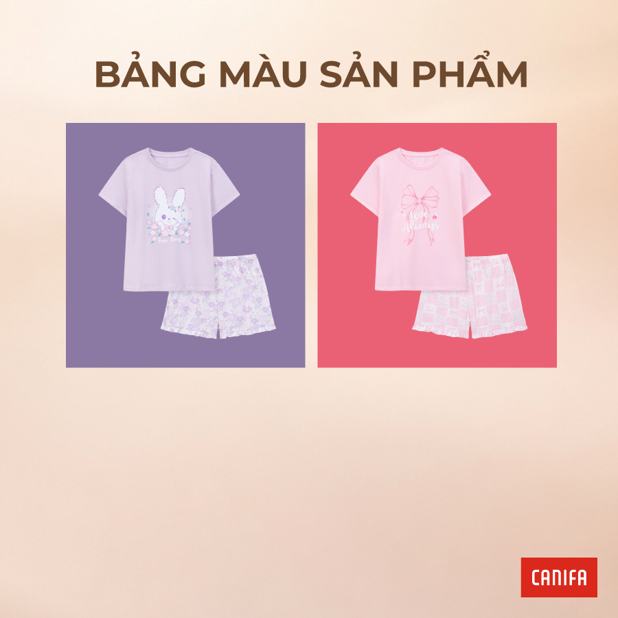 Bộ quần áo bé gái CANIFA áo thun cộc tay quần in họa tiết chất liệu mềm mát 1LS26S002