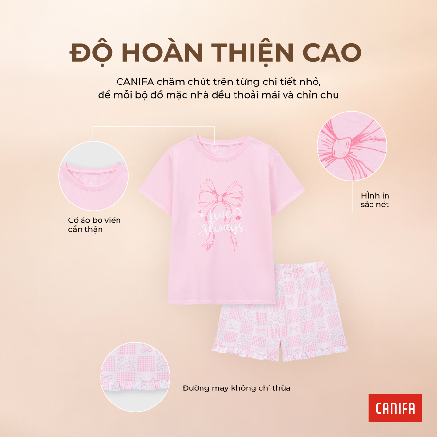 Bộ quần áo bé gái CANIFA áo thun cộc tay quần in họa tiết chất liệu mềm mát 1LS26S002