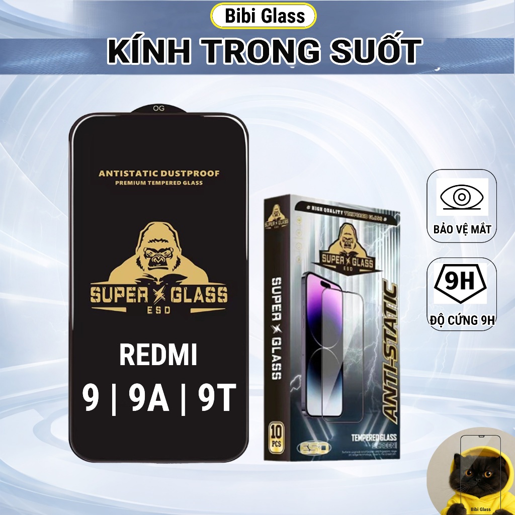 Kính cường lực Redmi 9A, 9T, 9 cao cấp thế hệ mới full màn miếng dán bảo vệ màn hình đt bibi