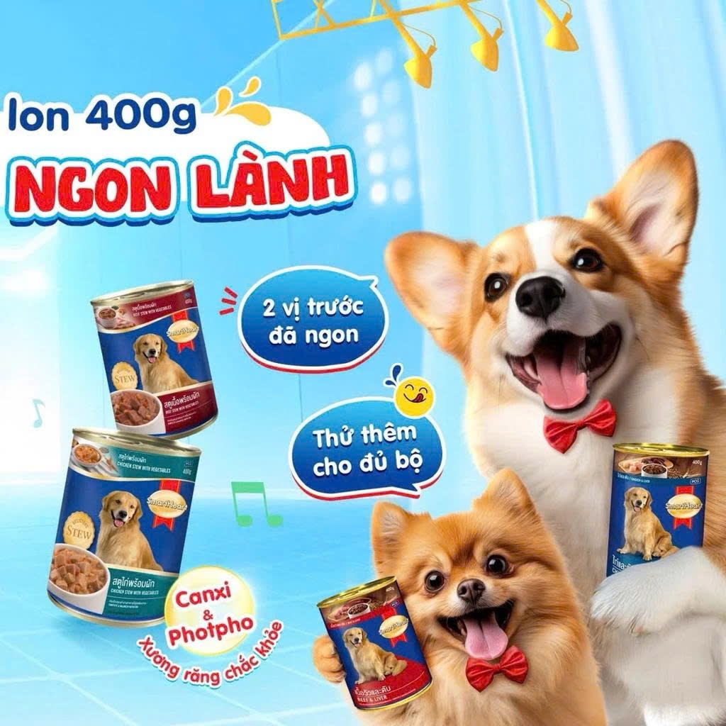 Pate SmartHeart Lon 400g, Bổ Sung Dinh Dưỡng Cho Chó Trưởng Thành