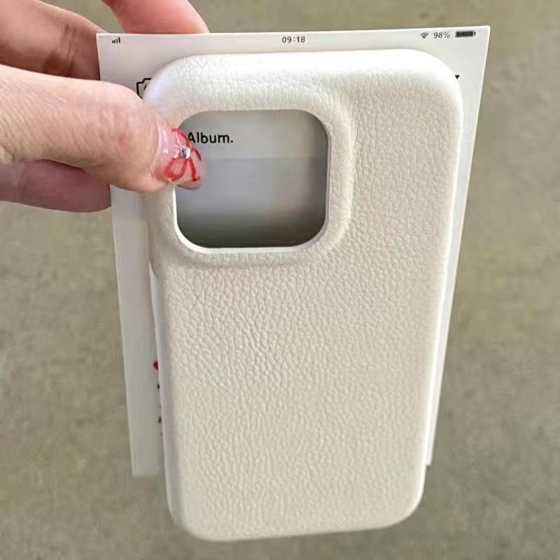 Vỏ điện thoại màu đơn bằng da giả lỗ lớn phù hợp với 17 Promax/16 Plus/15 Plus/14 Plus/13P.