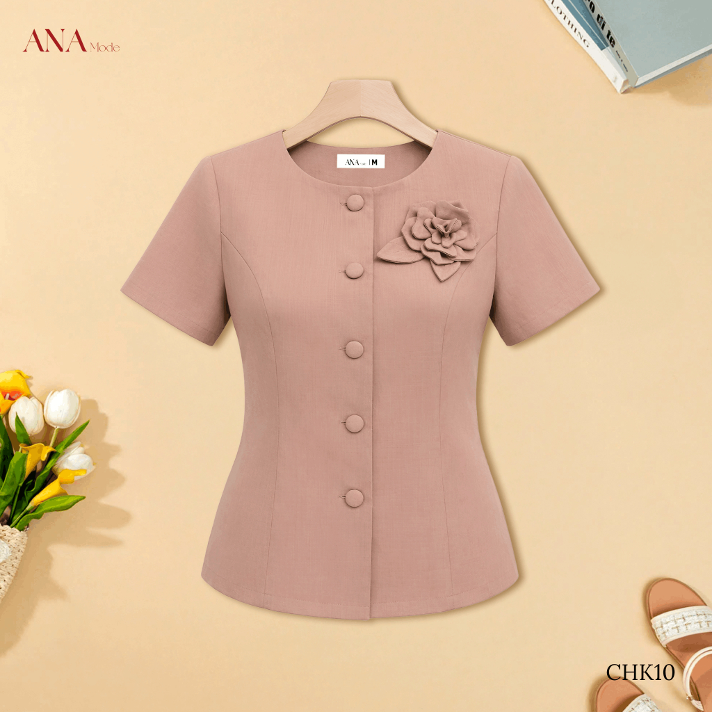 Áo Kiểu Đính Hoa Trung Niên ANA Mode Chất Liệu Cotton Xược Quý Phái Đi Tiệc Quà Tặng Mẹ  AK25CHK10