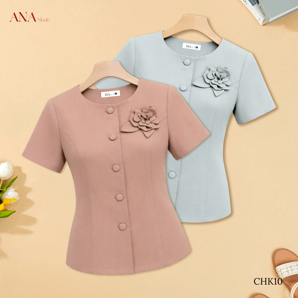 Áo Kiểu Đính Hoa Trung Niên ANA Mode Chất Liệu Cotton Xược Quý Phái Đi Tiệc Quà Tặng Mẹ  AK25CHK10