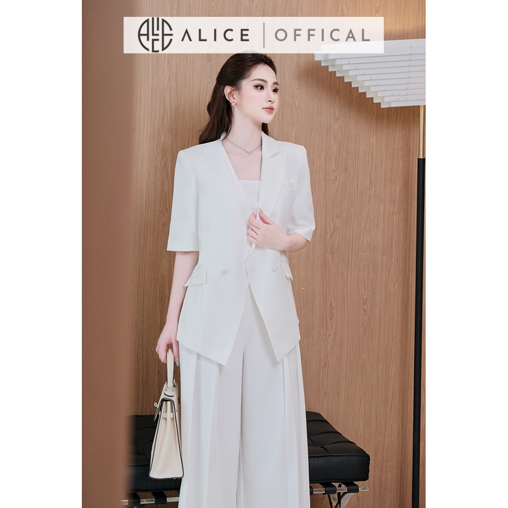 Set Công Sở Thanh Lịch Alice Chất Chéo Rubi 3 Chi Tiết Áo Quây 2 Dây, Quần Dài Ống Rộng Xếp Ly Kèm Blazer Cổ Gấp T390-SX