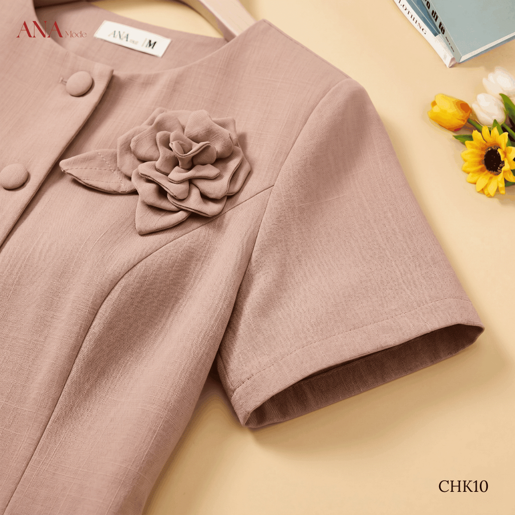 Áo Kiểu Đính Hoa Trung Niên ANA Mode Chất Liệu Cotton Xược Quý Phái Đi Tiệc Quà Tặng Mẹ  AK25CHK10