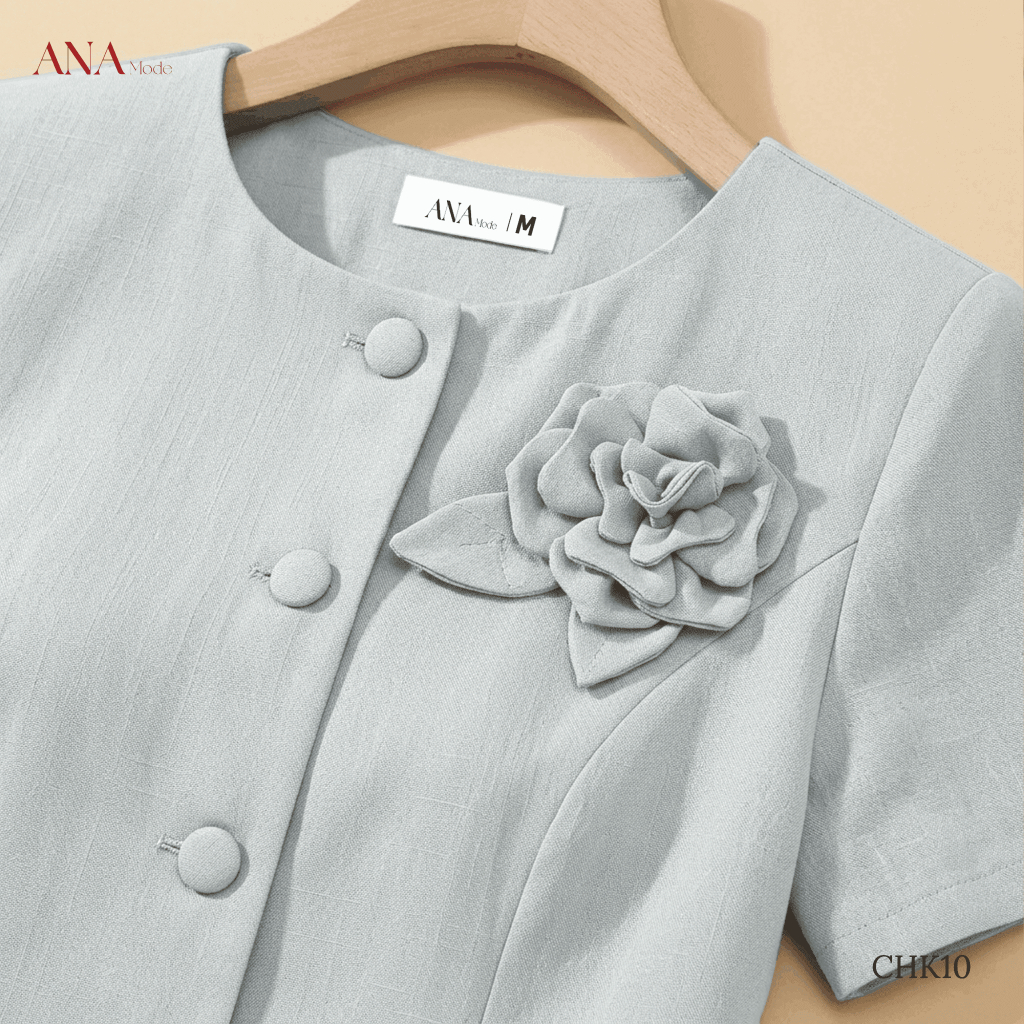 Áo Kiểu Đính Hoa Trung Niên ANA Mode Chất Liệu Cotton Xược Quý Phái Đi Tiệc Quà Tặng Mẹ  AK25CHK10