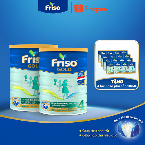 [Tặng 4 Lốc RTD 110ml] Combo 2 Lon Sữa Bột Friso Gold 4 1400g/lon (cho trẻ từ 2-6 tuổi)