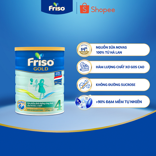 [Tặng 4 Lốc RTD 110ml] Combo 2 Lon Sữa Bột Friso Gold 4 1400g/lon (cho trẻ từ 2-6 tuổi)