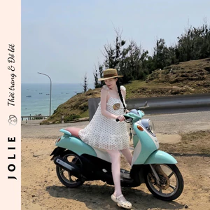 Váy Hai Dây Chấm Bi Dáng Xòe Phối Bèo Tầng Xinh Xắn JOLIE