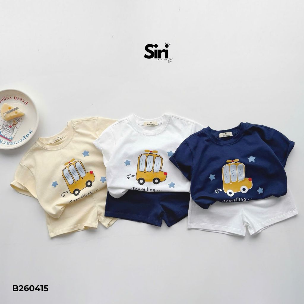 Set bộ cotton tay ngắn phối màu cho bé trai bé gái mềm mại co giãn 9 đến 28kg Bernie x Siri tổng SG