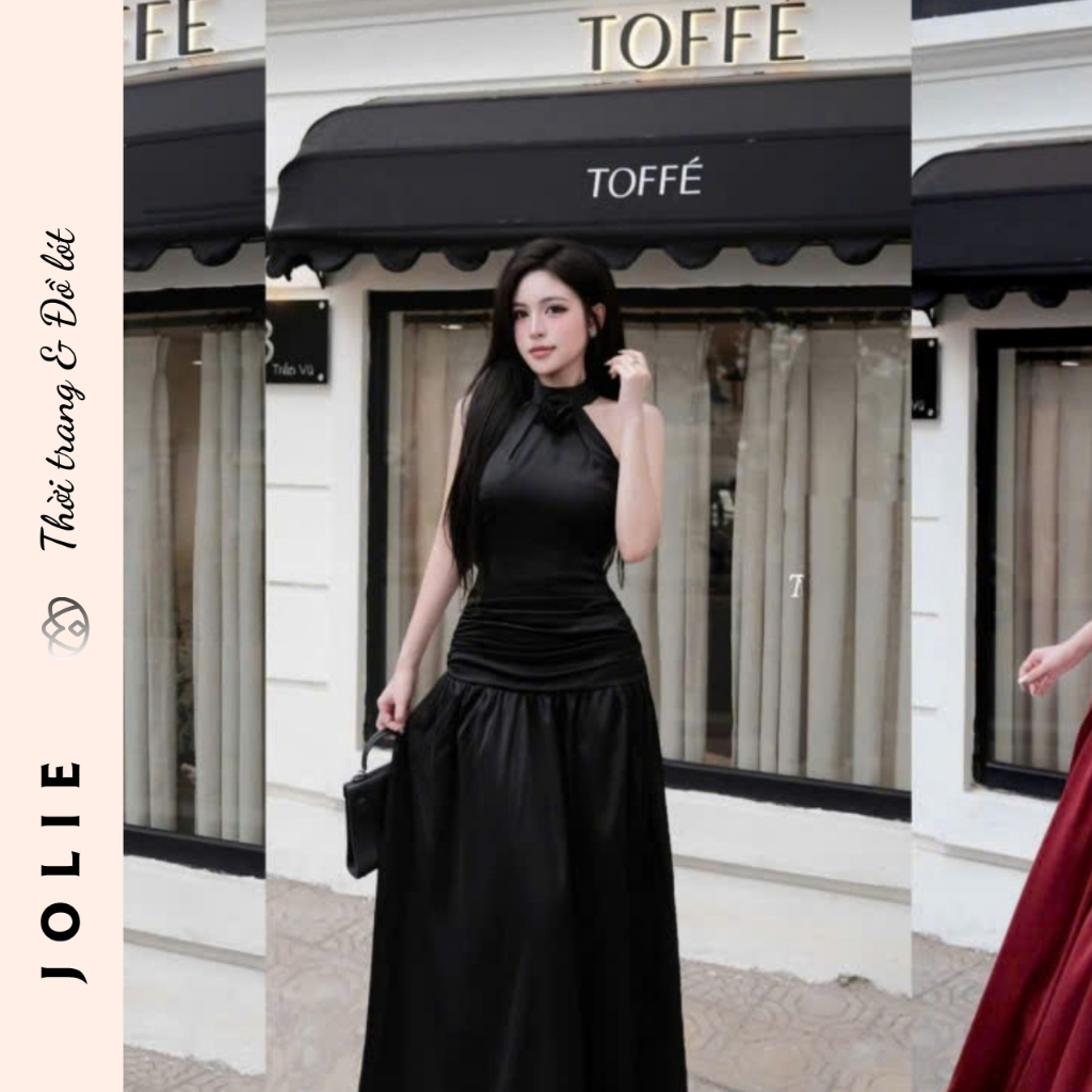 Đầm Dạ Hội Cổ Yếm Đính Hoa Chiết Eo Dáng Dài Sang Trọng JOLIE