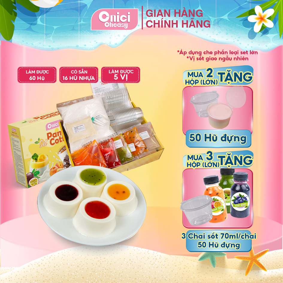 Bánh Panna Cotta 5 vị ONICI set nguyên liệu nấu được 60-65 hủ 60ml