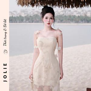 Váy Hai Dây Ren Thêu Hoa Nổi Dáng Ôm Body Thiết Kế Tiểu Thư JOLIE
