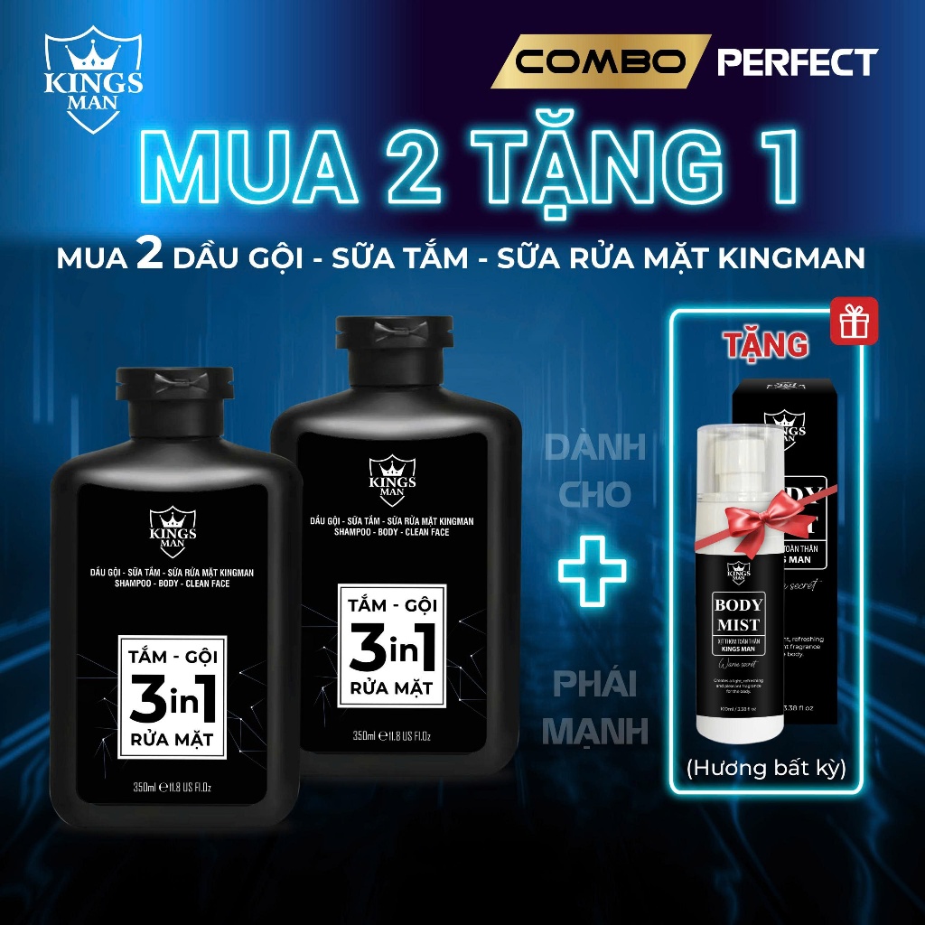 (Mua 1 Nhận 3) Combo quyến rũ Gồm 2 Sữa tắm Kingsman 3in1 350ml Tặng Body Mist 100ml xịt thơm toàn thân