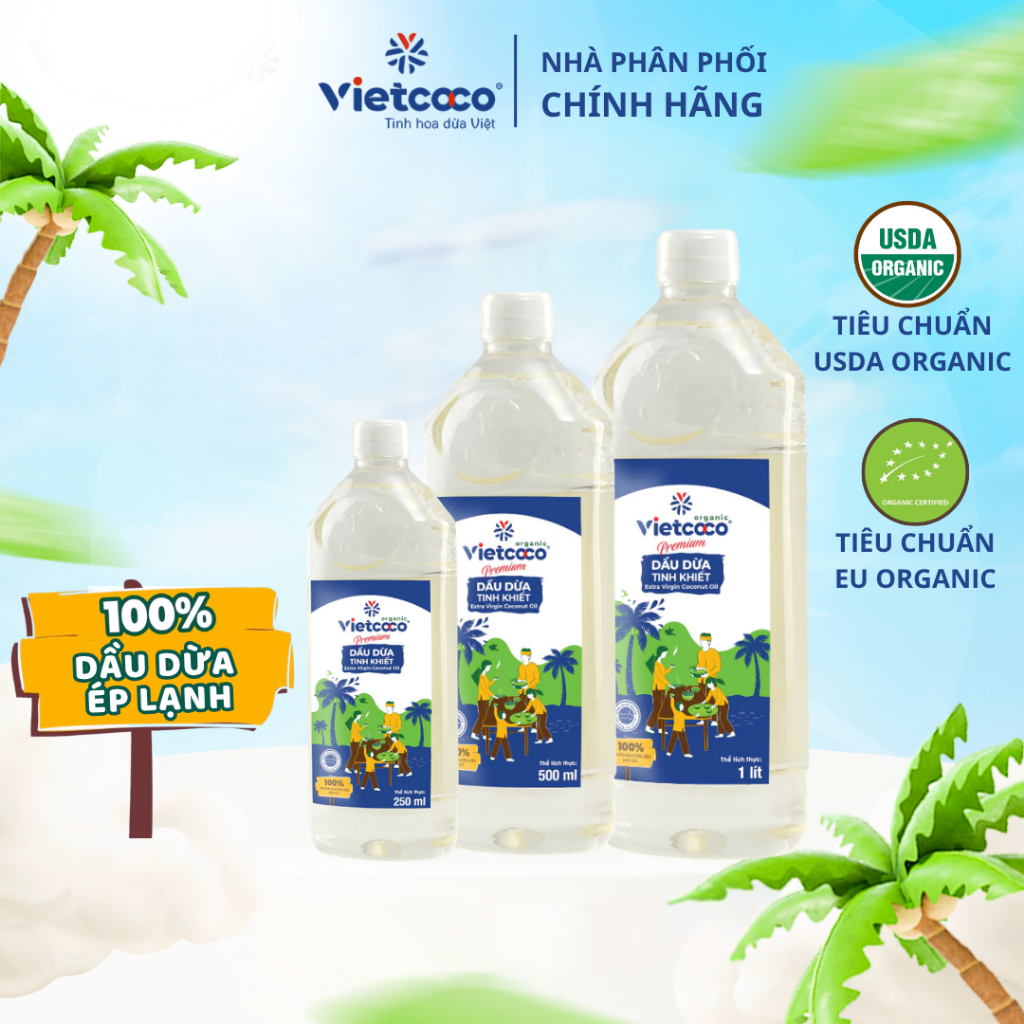 Dầu Dừa Tinh Khiết Ép Lạnh Vietcoco 100% Hữu Cơ – Dầu Dừa Ăn Uống, Súc Miệng, Dưỡng Da Và Dưỡng Tóc