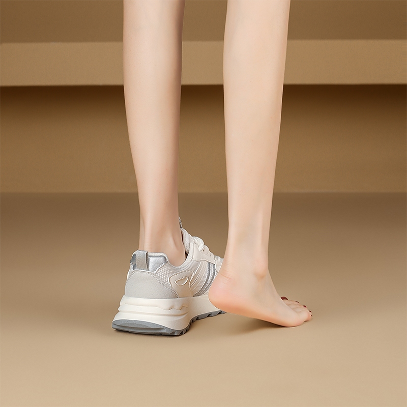 FOXERCHIC Giày Thể Thao Nữ Giày Thể Thao Màu Trắng Chống Mùi Đế Mềm Tăng Chiều Cao 5cm Sneakers