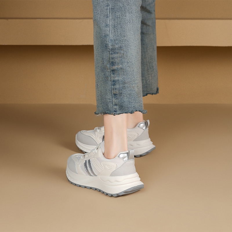 FOXERCHIC Giày Thể Thao Nữ Giày Thể Thao Màu Trắng Chống Mùi Đế Mềm Tăng Chiều Cao 5cm Sneakers
