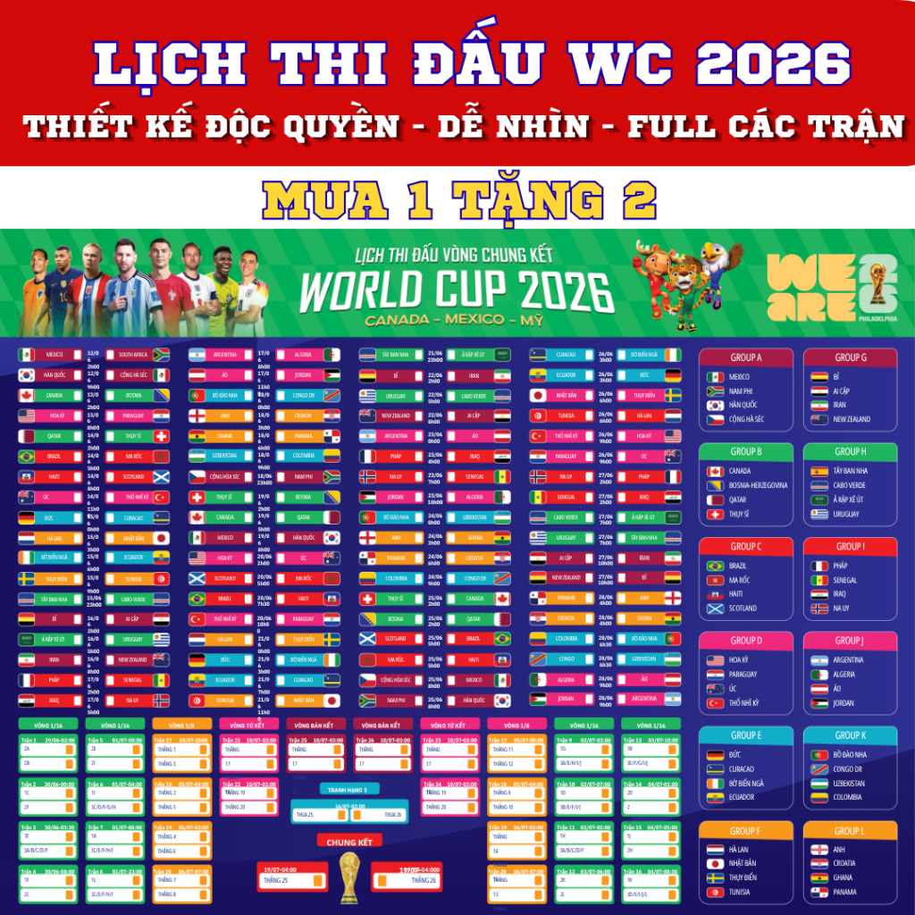 Lịch thi đấu bóng đá World Cup 2026 đầy đủ nhất, đẹp nhất, Lịch thi đấu WC 2026