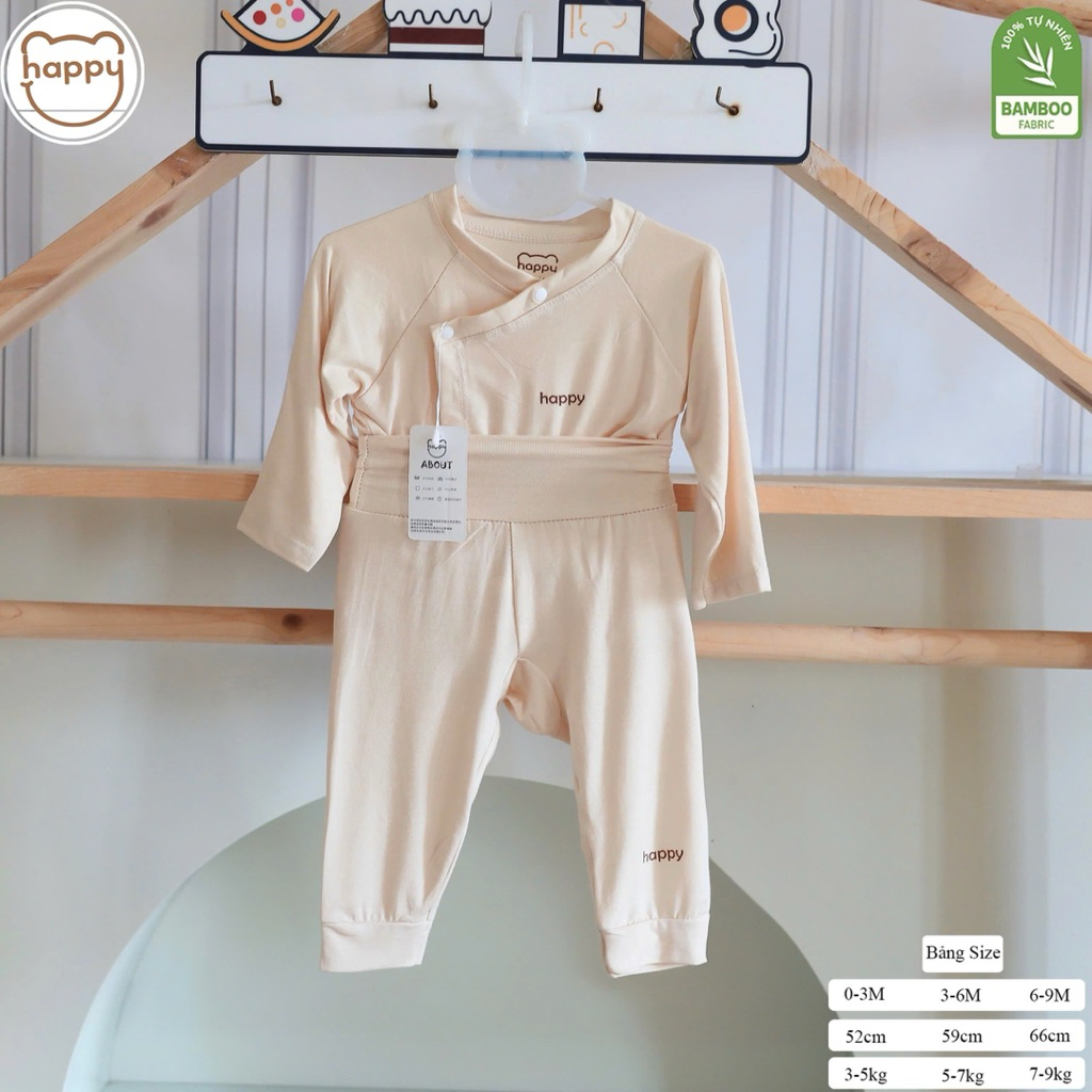 Bộ Sơ Sinh Cạp Cao Happy Kids Vải Petit Sợi Tre Siêu Mềm Mịn Mỏng Mát Cho Bé Từ 3-8.5kg (LPDT 29)