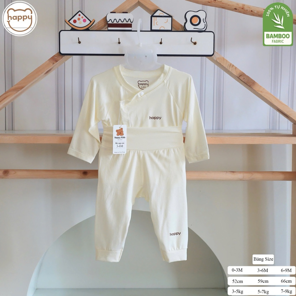 Bộ Sơ Sinh Cạp Cao Happy Kids Vải Petit Sợi Tre Siêu Mềm Mịn Mỏng Mát Cho Bé Từ 3-8.5kg (LPDT 29)