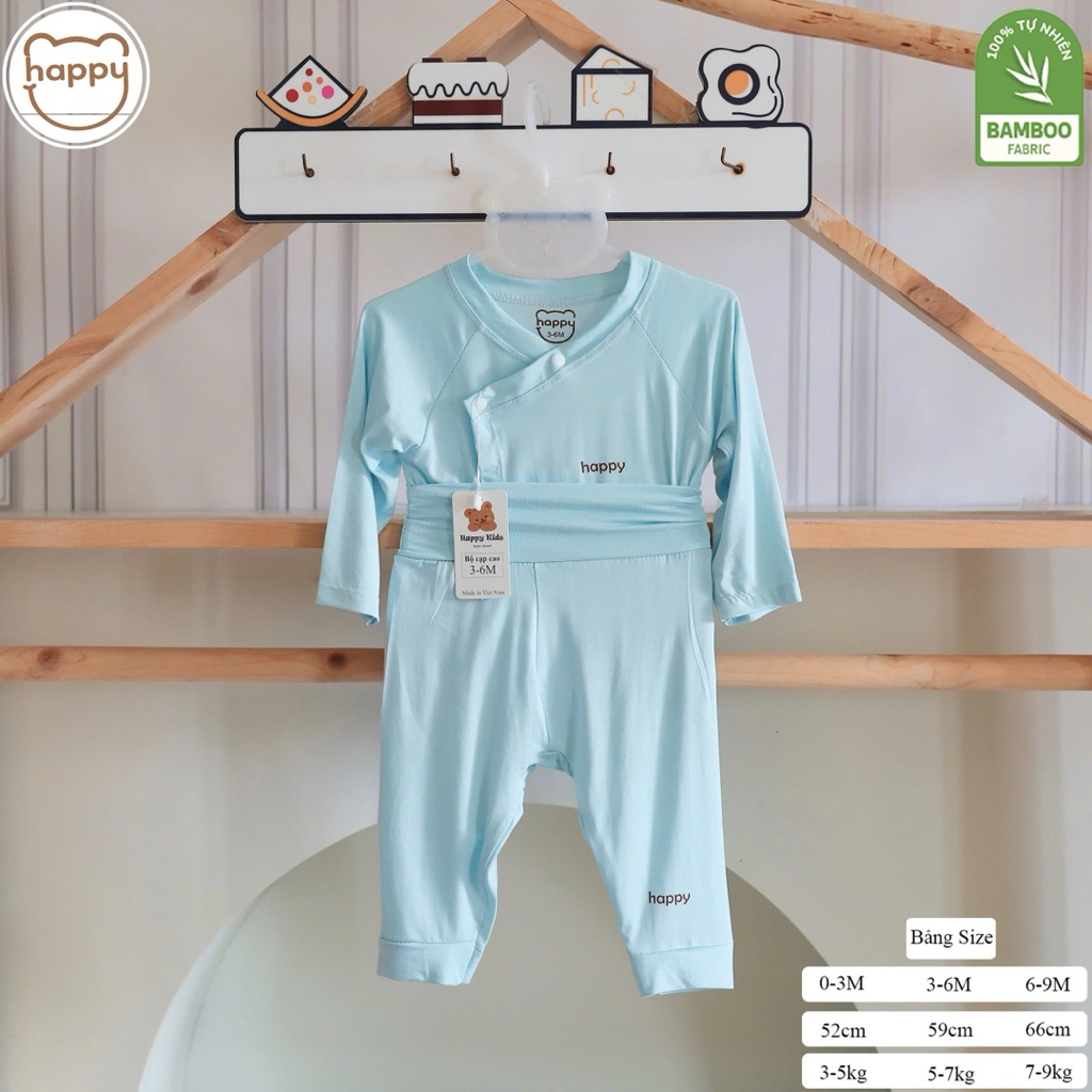 Bộ Sơ Sinh Cạp Cao Happy Kids Vải Petit Sợi Tre Siêu Mềm Mịn Mỏng Mát Cho Bé Từ 3-8.5kg (LPDT 29)