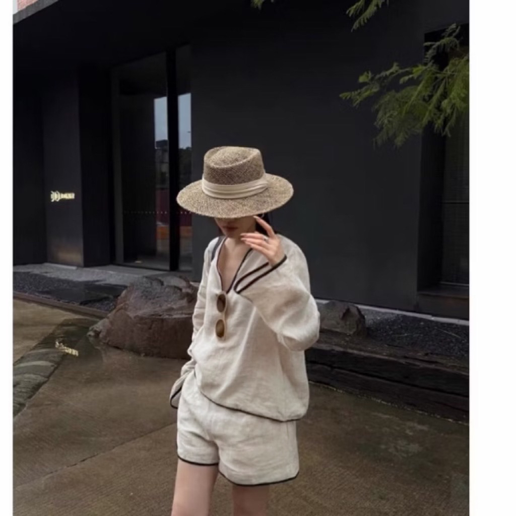 𝗟𝗲- Set Linen tay dài chạy viền
