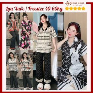 Đồ ngủ nữ 40-60kg, pijama dài cộc tay ngắn lụa xước mềm mát 60CD04, đồ bộ nữ đồ mặc nhà dễ thương sang chảnh