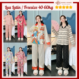 Đồ ngủ nữ 40-60kg, pijama dài tay dài lụa latin mịn mát 60DD36, đồ bộ nữ đồ mặc nhà thiết kế dễ thương sang chảnh