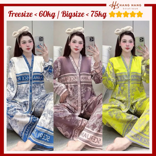 Đồ ngủ nữ pijama dài tay dài cổ v chữ y kèm cột tóc bigsize lụa latin mịn mát 2SDD12, đồ bộ nữ đồ mặc nhà rừng cao cấp