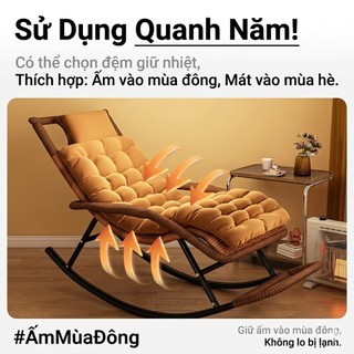 Ghế Bập Bênh Mây Nhựa Thư Giãn Có Gác Chân GUOGUO Ghế Lười Ban Công Khung Thép Chắc Chắn