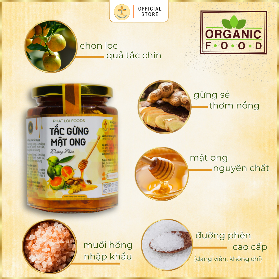 Tắc Gừng Mật Ong Đường Phèn Phat Loi Foods - Tặng Ly Thuỷ Tinh -  KHỐI LƯỢNG THỰC 200g - 350g- 650g