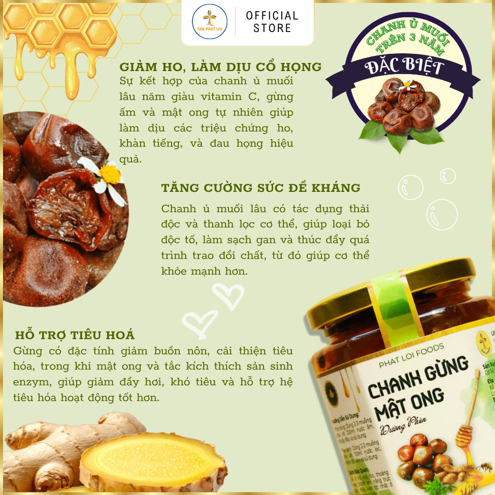 CHANH GỪNG MẬT ONG ĐƯỜNG PHÈN - PHAT LOI  FOODS - Thành phần tự nhiên, KHỐI LƯỢNG THỰC, hoả tốc