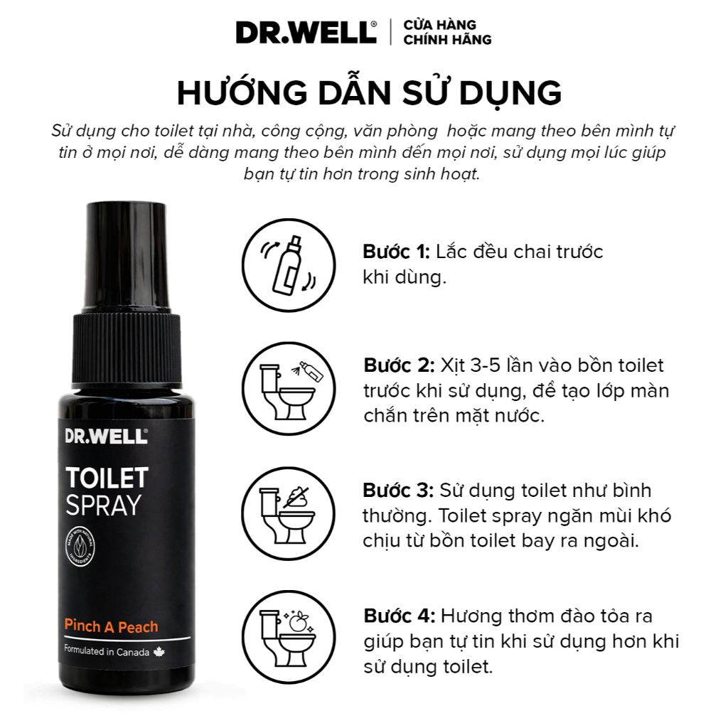 Xịt Khử Mùi Toilet 𝐃𝐑.𝐖𝐄𝐋𝐋- 30ml Xịt Khử Mùi Nhanh Nhà Vệ Sinh, Bồn Cầu Thơm Dịu, Nhỏ Gọn, Tiện Lợi
