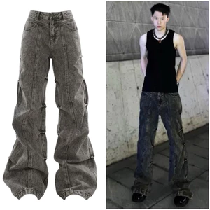 L8 Quần Jean Nam Nữ Wash Xám Khói - Gân Nổi Cao Cấp Phong Cách Douyin