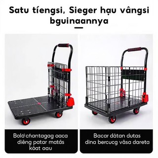 Xe đẩy hàng hóa có lan can, chống ồn Gấp Gọn Tiện Lợi 4 bánh xe Tải Trọng 800KG