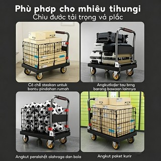 Xe đẩy hàng hóa có lan can, chống ồn Gấp Gọn Tiện Lợi 4 bánh xe Tải Trọng 800KG