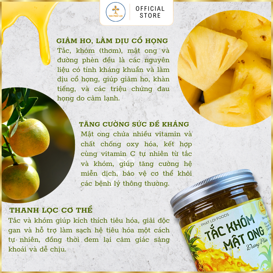 Tắc Khóm Mật Ong Đường Phèn 600gram - Phat Loi Foods - Nguyên liệu tự nhiên, giải khát cực đã