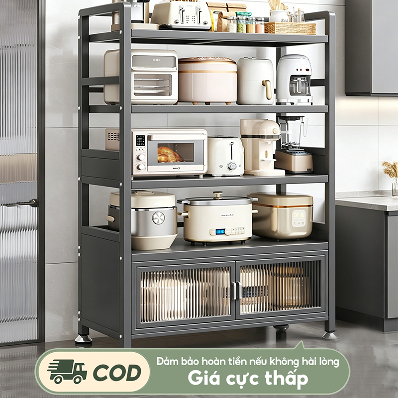 Kệ để đồ nhà bếp chống bụi Thép Cacbon Kệ Tủ bếp đa năng Kệ để đồ Có bánh xe 3/4/5 Tầng